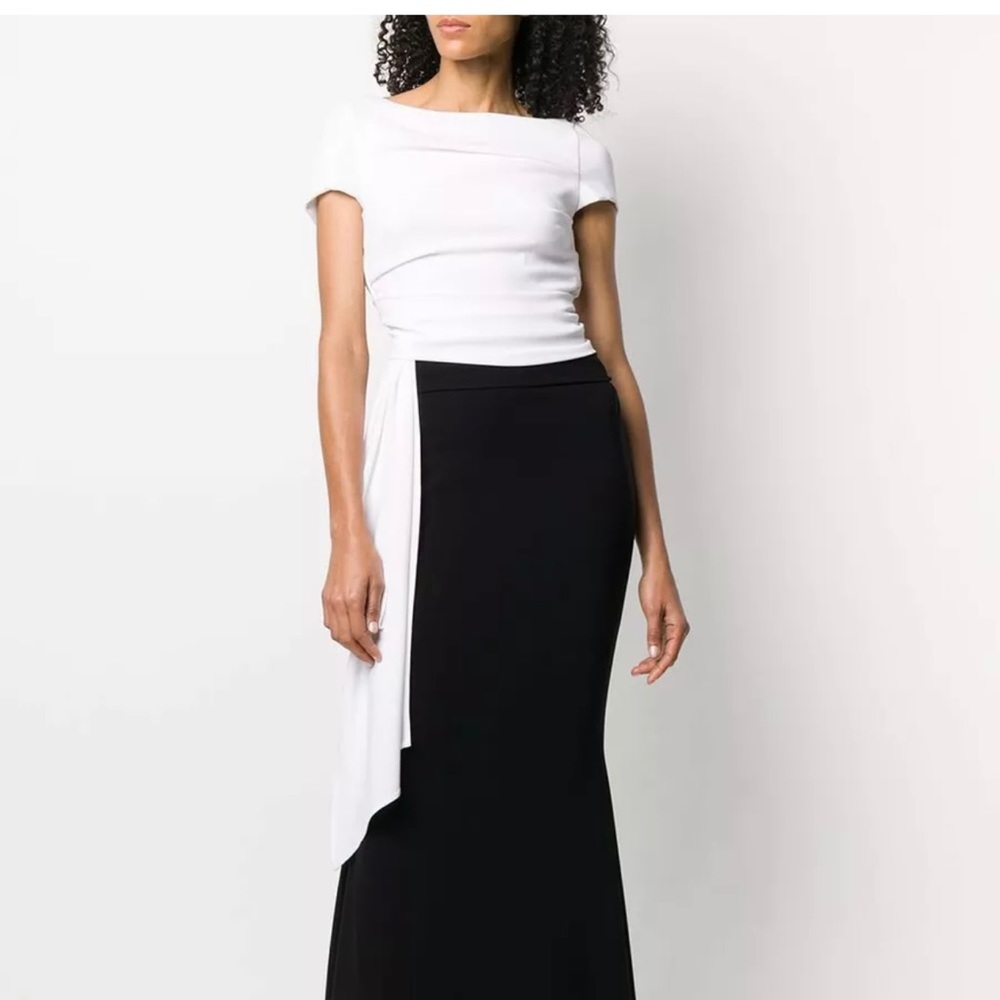 TALBOT RUNHOF Bouvier two-tone black and white draped crepe gown